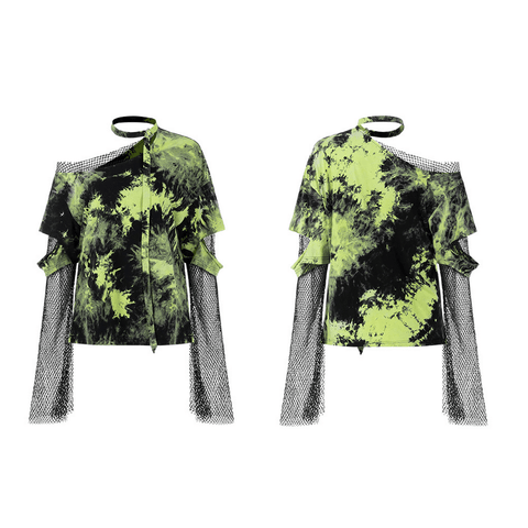 Stand Out From the Crowd in This Edgy Tie Dye Mesh Top.