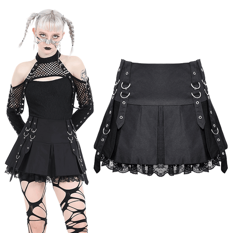 Gothic Punk Mini Skirt with Lace Details for Women.