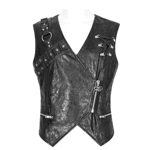 Men's Punk Fusion - Asymmetric Faux Leather Waistcoat.