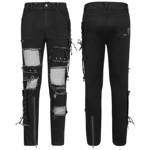 Edgy Punk Decadent Trousers with Mesh Detail