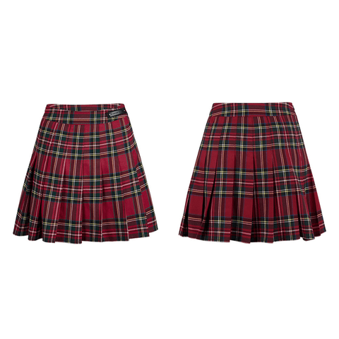 Red Tartan Pleated Gothic Skirt for Edgy Outfits.
