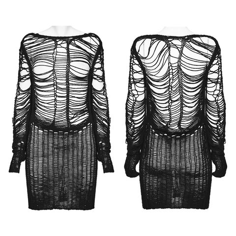 Unleash Your Inner Darkness: Ripped Black Knitted Sweater.