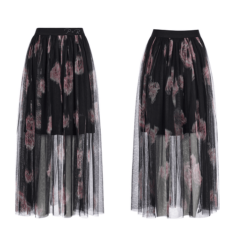 Embroidered Logo Waist Rose-Printed Midi Gauze Skirt.