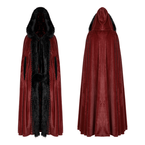 Opulent Red Gothic Cloak with Faux Rabbit Fur.