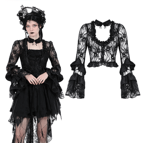 Gothic Inspired Sheer Lace Top for Evening Wear.