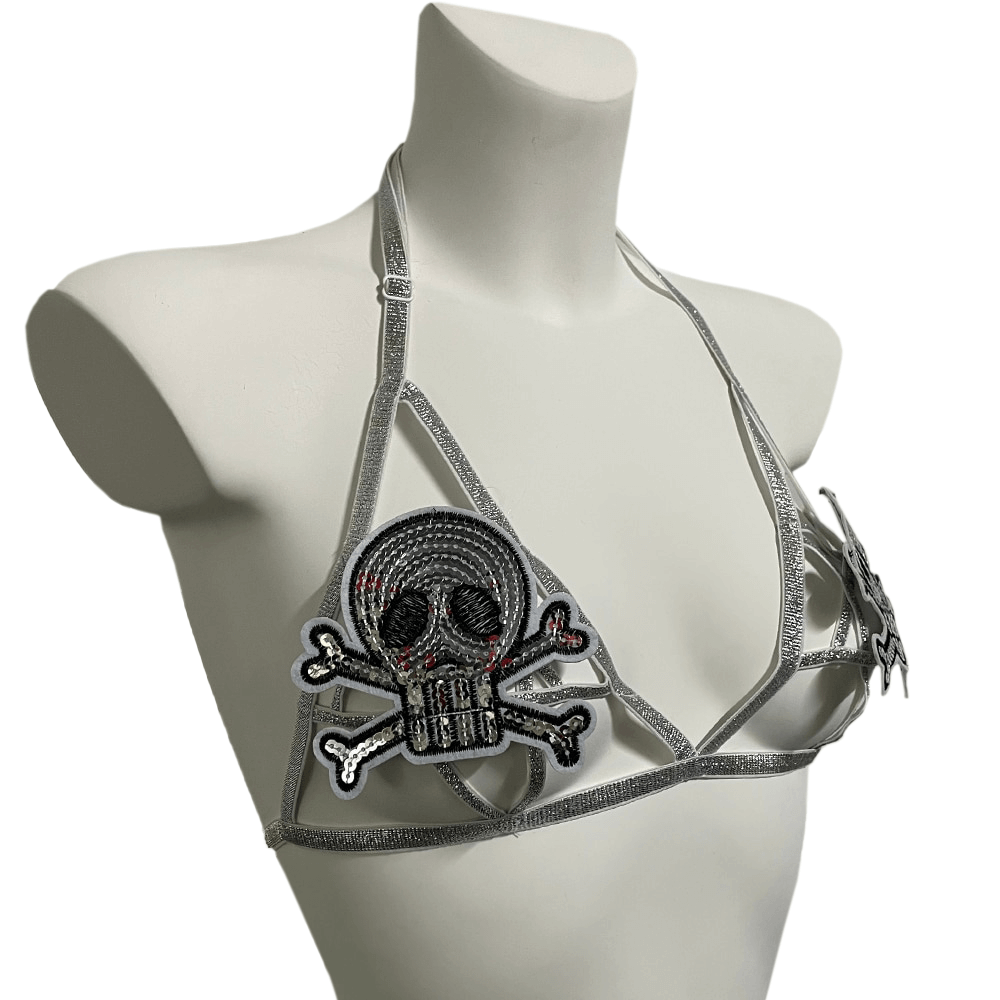 Gothic Skull Patch Open Chest Harness Bra / Sexy Women's Bondage