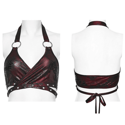 Punk Rock Halter Crop Top with Dragon Print.