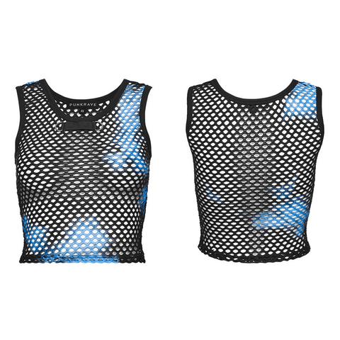 Stylish PUNK Rave Tie-Dye Mesh Crop Tank Top.