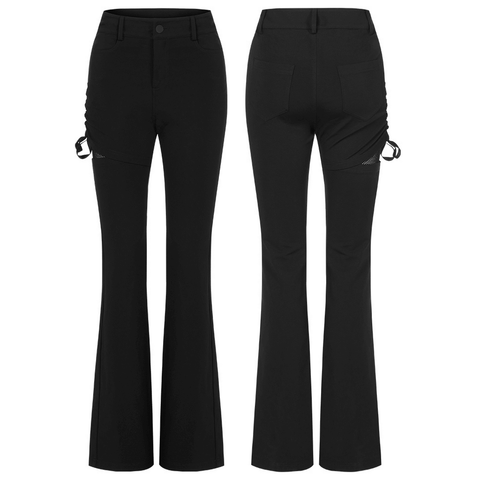 Stylish Elastic Flared Pants with Thigh Mesh Accent.