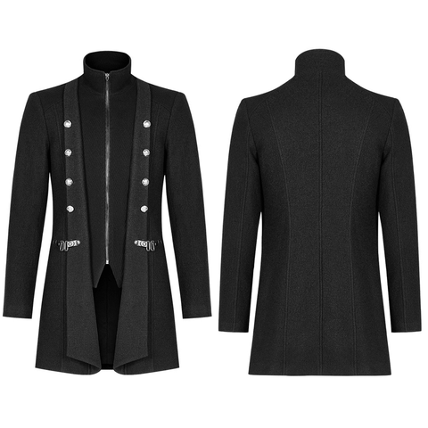 Stylish Punk Daily Woollen Coat with Versatile Pockets.