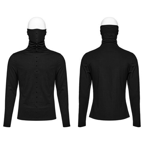 Edgy Punk Long Sleeves Top with Spikes and Mask-Collar.