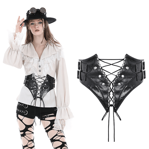 Gothic Punk PU Leather Corset Belt with Lace-Up Front.