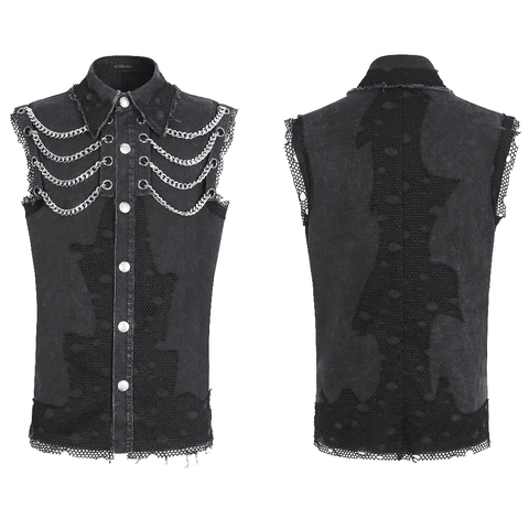 Gothic Style Chain Detailed Black Men's Vest Top.