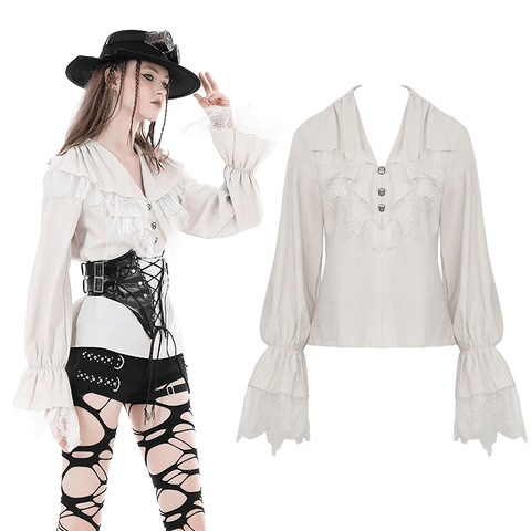 Victorian Long Sleeves Lace Blouse with Dramatic Ruffles.