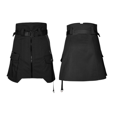 Edgy Rebel Asymmetrical Zippered Tactical Skirt.