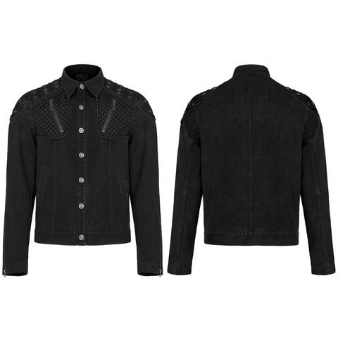 Punk Rugged Jacket - Studded Urban Denim Wear. 