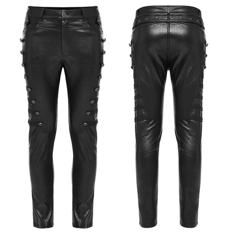 Edgy Punk PU Pants with Thigh Buttons Detail