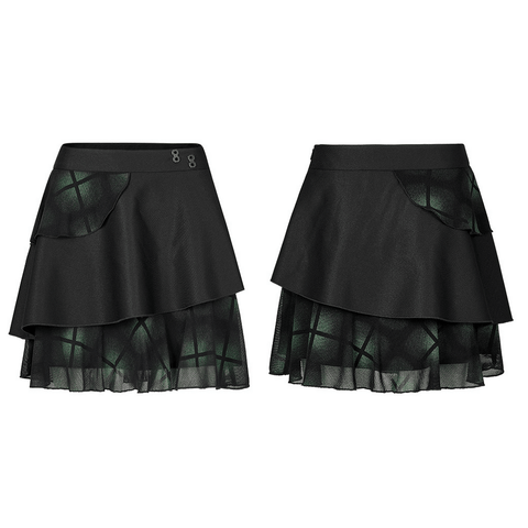 Stylish Dark Green Asymmetric Plaid Mini Skirt.