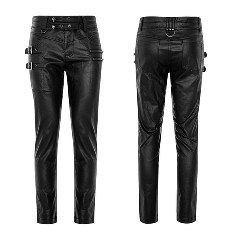 Punk Rock Slim Fit Faux Leather Pants with Zippers.