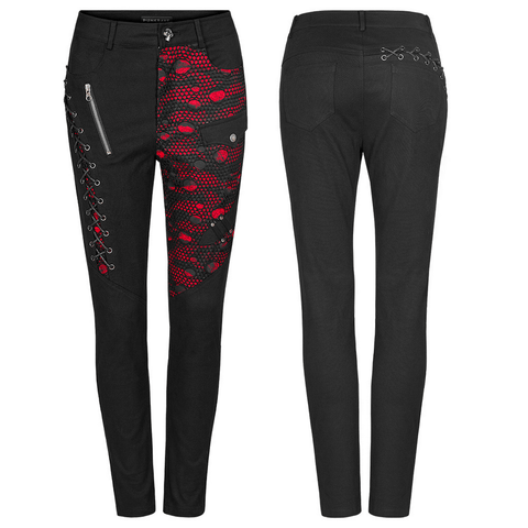Dark Punk-Inspired Denim Trousers with Red Lace.
