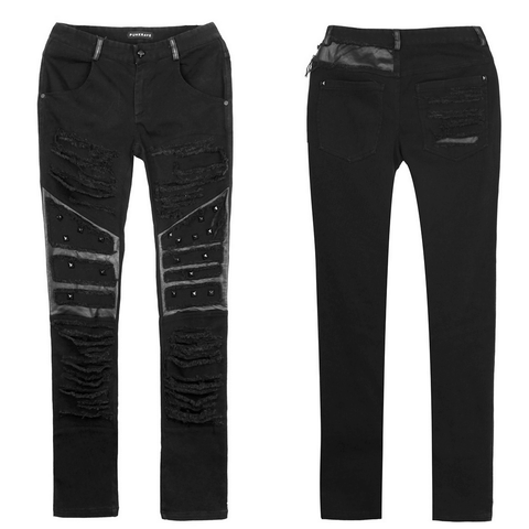 Edgy Ripped Denim Punk Trousers.