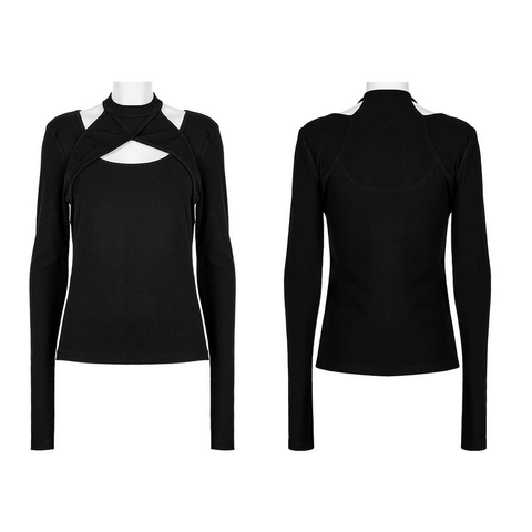 Cross Winding Hollow Out Long Sleeve Top - Edgy and Unique.