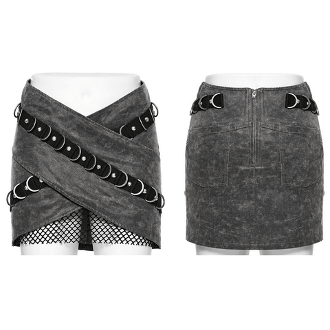 Punk Overlap Mini Skirt: Denim and Mesh.