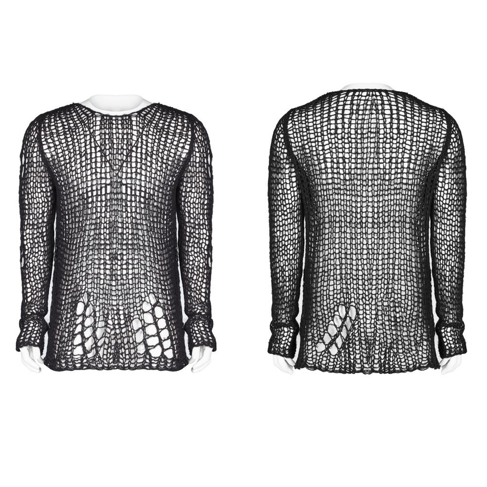 Broken Pullover Sweater - Chic Mesh Design.