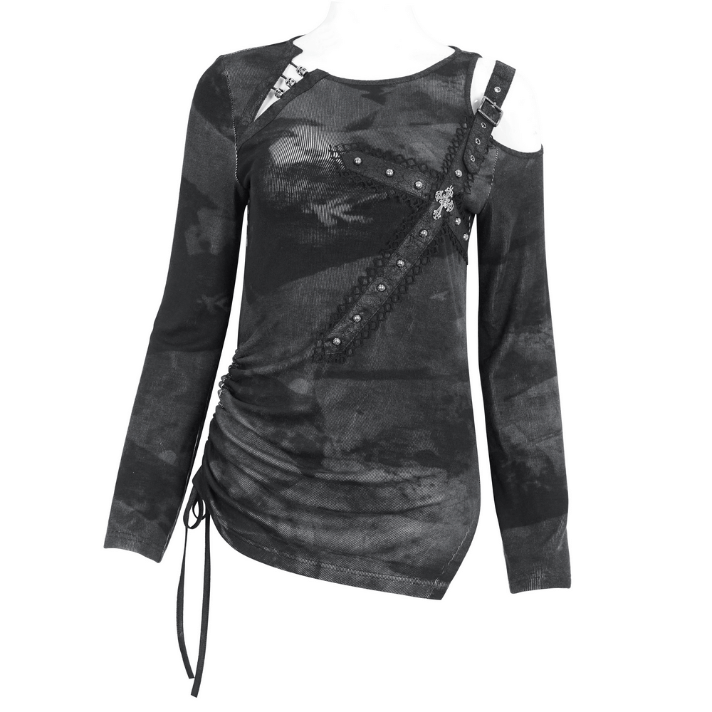 Punk Women's Long Sleeves Top with Buckle Shoulder Detail.