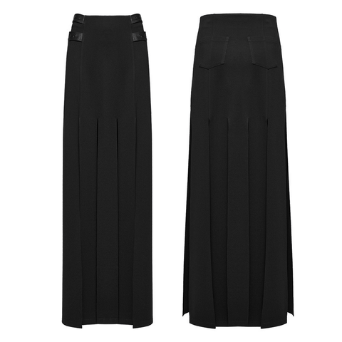 Cool Punk Look! Black Long Split Skirt with Fringe.