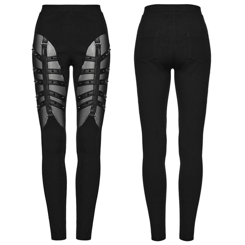 Stylish Punk Rock Hollow-Out Studded Leggings.