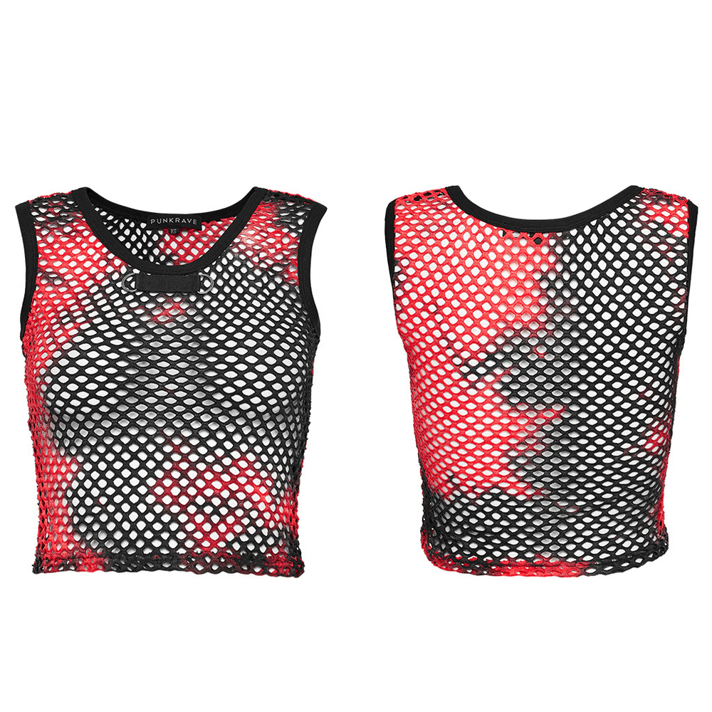 Stylish PUNK Rave Tie-Dye Mesh Tank Top.