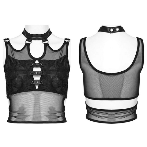 Punk Mesh Choker Crop Top - Edgy Textured Look.