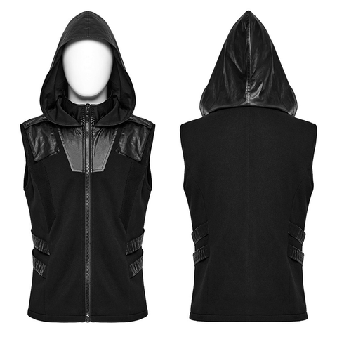 Men's Black Splice Fabric Hoodie Splice Fabric with Zipper.