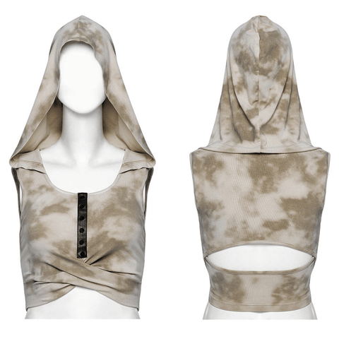 Rock the edgy look with this Tie Dye Hooded Crop Top.
