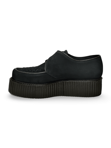 Unisex Black Suede Double-Sole Creepers with Buckle.