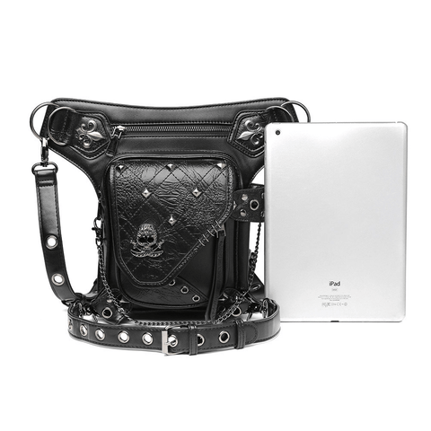 Steampunk Fusion - Unisex Skull-Studded Chain Waist Bag.