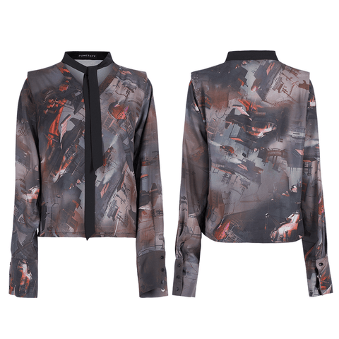 Lightweight 'Doomsday War' Series Graphic V-Neck Blouse.