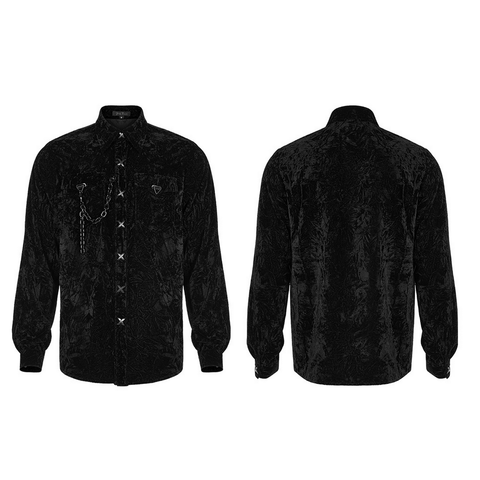 Gothic Daily Shirt - Velvet Texture And Chain Detail.