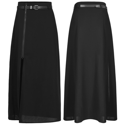 Elegant Black Midi Skirt with Versatile Zipper Design.