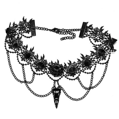 Goth Bird Skull Choker - Elegant Victorian Lace Design.