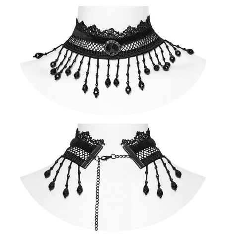 Elegant Goth Pearl Tassel Choker with Beaded Detail.