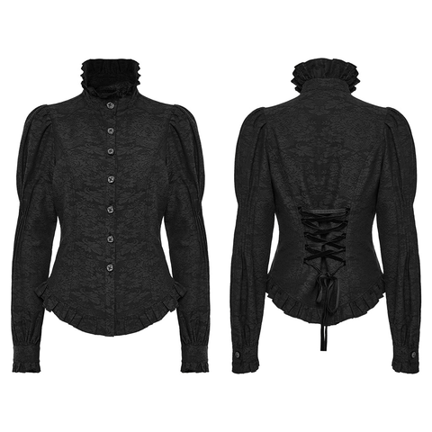 Goth Shirt with Victorian Ruffle and Lace Detail.