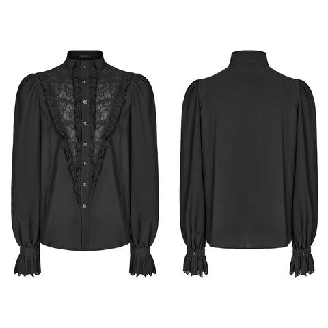 Goth Chiffon Stand Collar Shirt - Ruffled Detailing.
