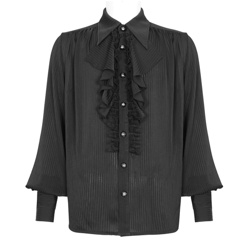 Victorian Grace - Men's Ruffled Black Lantern Sleeve Shirt.