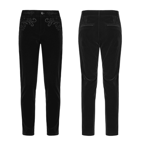 Baroque Black Velvet Pants with Gothic Embroidery.