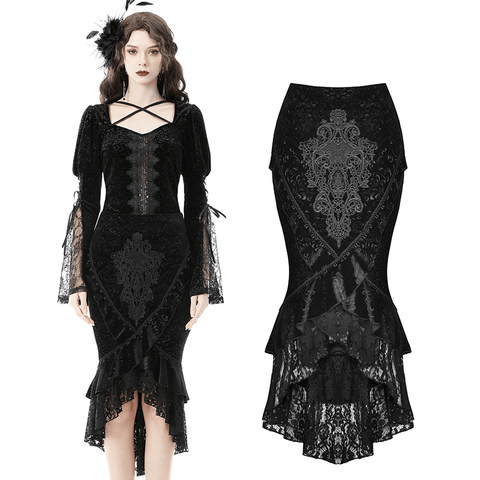 Gothic Victorian Skirt with Dramatic High-Low Hem.