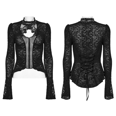Elegant Gothic Top with Rose Lace Collar.