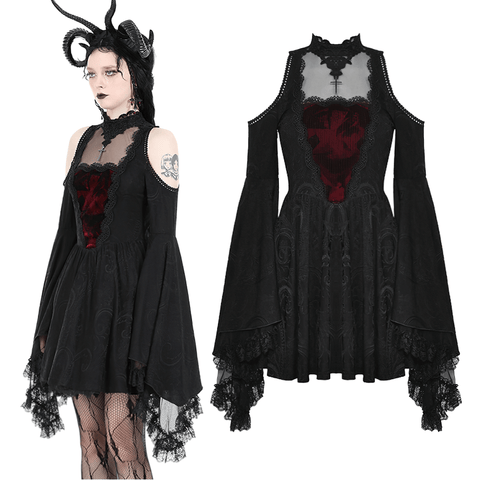 Off-the-Shoulder Gothic Female Dress with Lace Details.