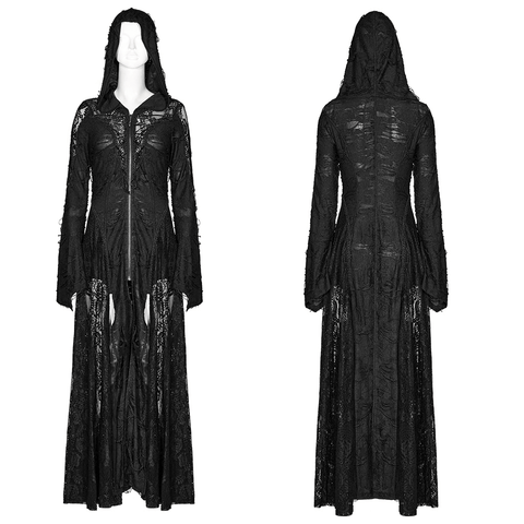 Gothic Cage Yarn Long Coat with Lace on the Hood.